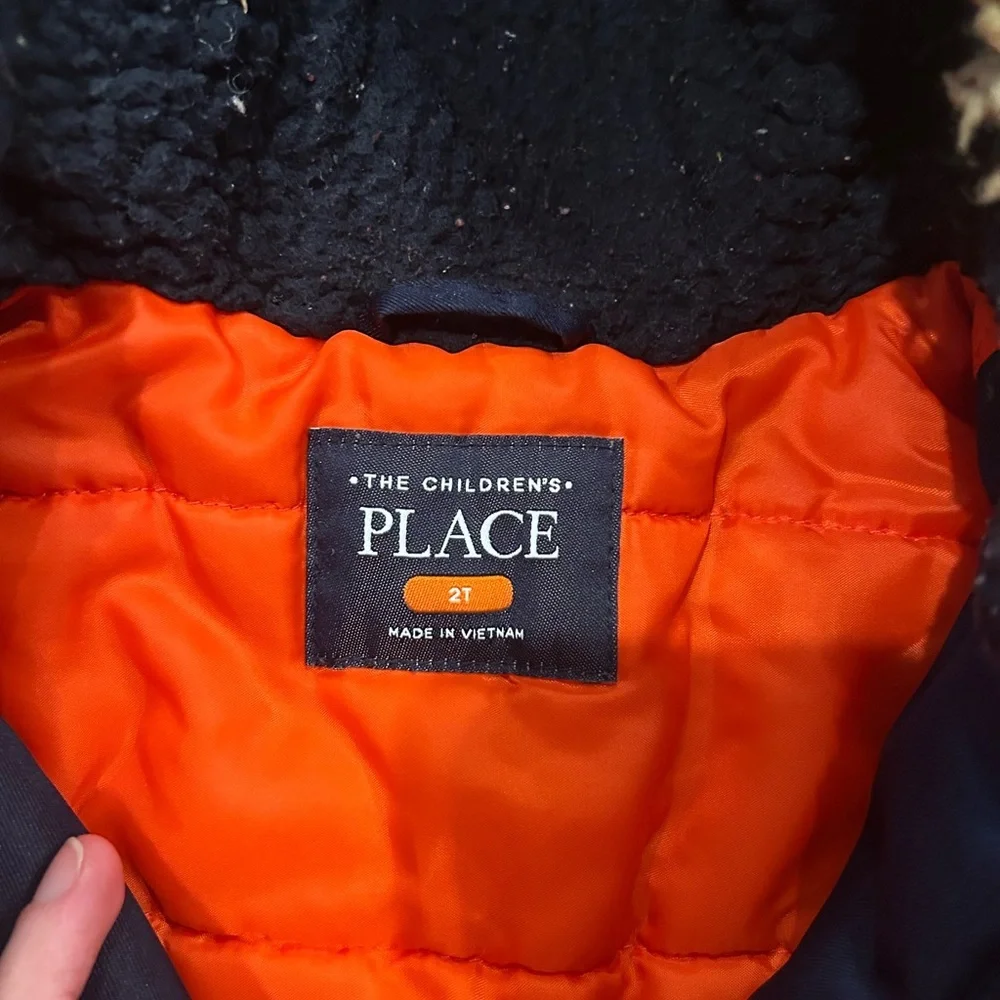Children's Place Navy Faux Fur Trimmed Hooded Outdoor Fall Winter Coat 2T